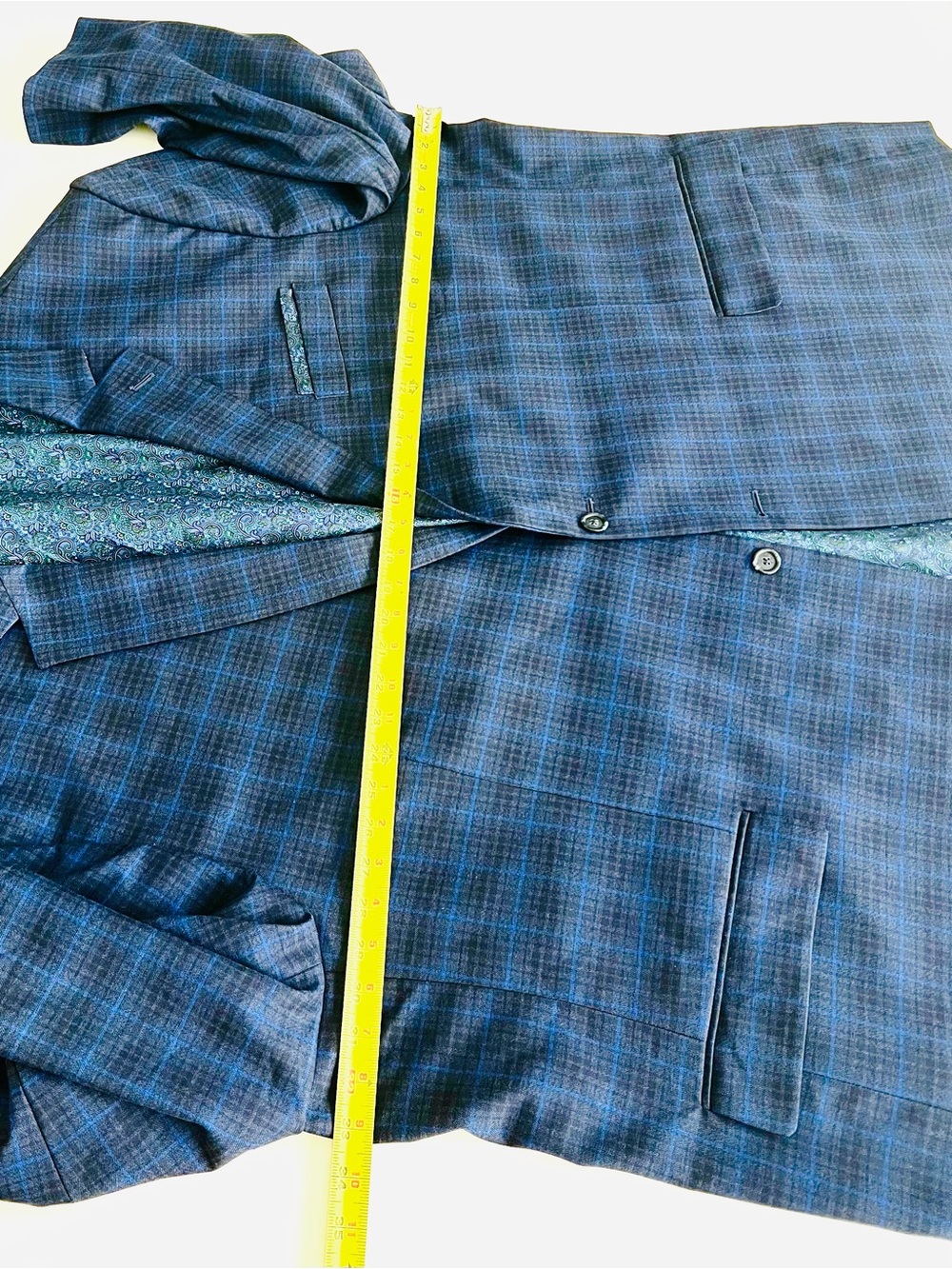 5XLarge Stretch Oak Hill Blue Plaid Men's Blazer - Classic Tailored Style - Picture 7 of 11